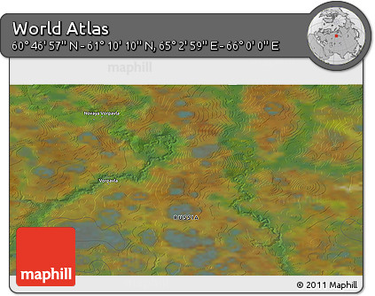 Satellite 3D Map of the Area around 60° 58' 34" N, 65° 31' 30" E