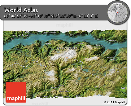 Satellite 3D Map of the Area around 60° 58' 34" N, 6° 1' 30" E