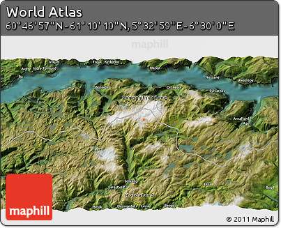 Satellite 3D Map of the Area around 60° 58' 34" N, 6° 1' 30" E