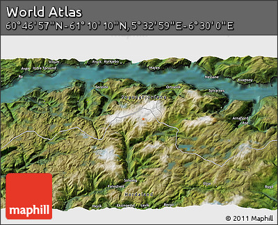 Satellite 3D Map of the Area around 60° 58' 34" N, 6° 1' 30" E