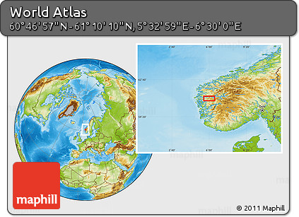 Physical Location Map of the Area around 60° 58' 34" N, 6° 1' 30" E