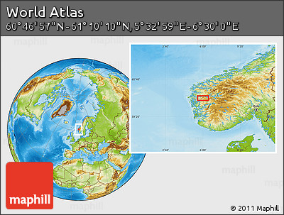 Physical Location Map of the Area around 60° 58' 34" N, 6° 1' 30" E