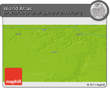 Physical 3D Map of the Area around 60° 58' 34" N, 70° 37' 30" E
