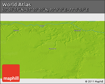 Physical 3D Map of the Area around 60° 58' 34" N, 70° 37' 30" E