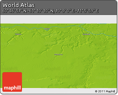 Physical 3D Map of the Area around 60° 58' 34" N, 70° 37' 30" E