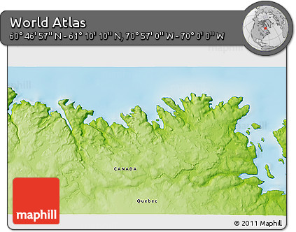 Physical 3D Map of the Area around 60° 58' 34" N, 70° 28' 29" W