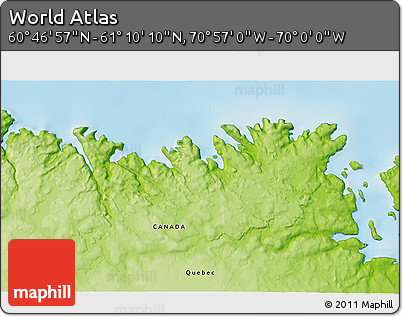 Physical 3D Map of the Area around 60° 58' 34" N, 70° 28' 29" W