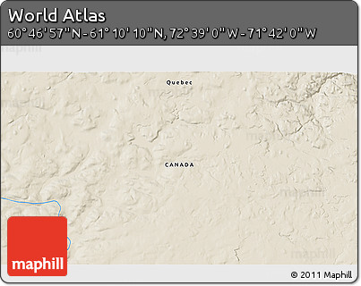 Shaded Relief 3D Map of the Area around 60° 58' 34" N, 72° 10' 30" W