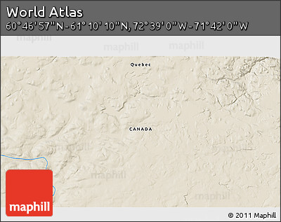 Shaded Relief 3D Map of the Area around 60° 58' 34" N, 72° 10' 30" W