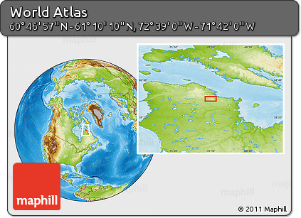 Physical Location Map of the Area around 60° 58' 34" N, 72° 10' 30" W