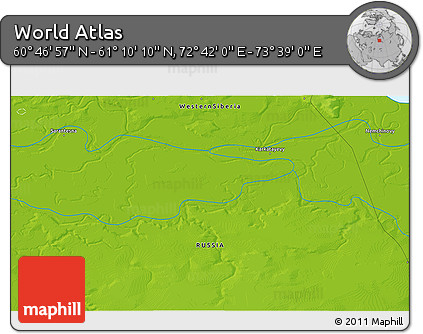 Physical 3D Map of the Area around 60° 58' 34" N, 73° 10' 30" E