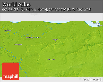 Physical 3D Map of the Area around 60° 58' 34" N, 74° 1' 30" E