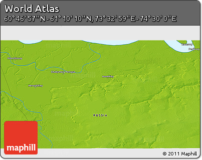 Physical 3D Map of the Area around 60° 58' 34" N, 74° 1' 30" E