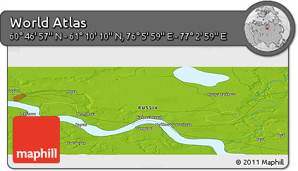 Physical Panoramic Map of the Area around 60° 58' 34" N, 76° 34' 29" E