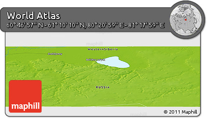 Physical Panoramic Map of the Area around 60° 58' 34" N, 80° 49' 29" E