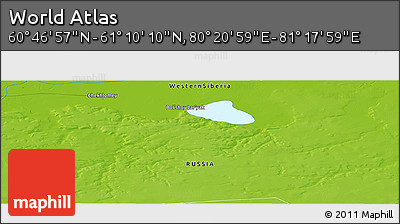 Physical Panoramic Map of the Area around 60° 58' 34" N, 80° 49' 29" E