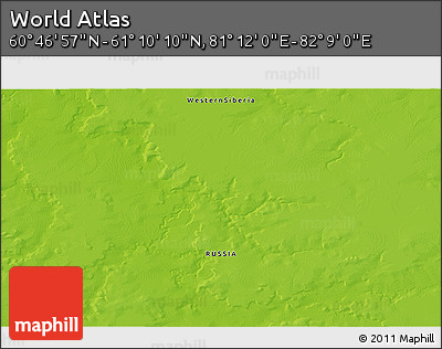 Physical 3D Map of the Area around 60° 58' 34" N, 81° 40' 30" E