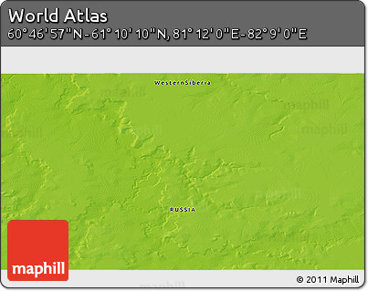 Physical 3D Map of the Area around 60° 58' 34" N, 81° 40' 30" E