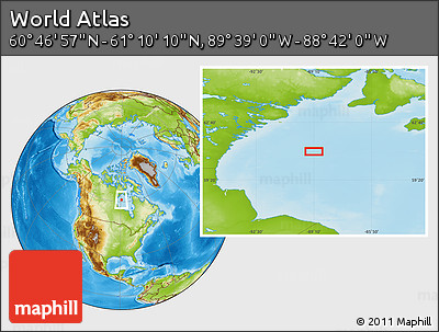 Physical Location Map of the Area around 60° 58' 34" N, 89° 10' 30" W