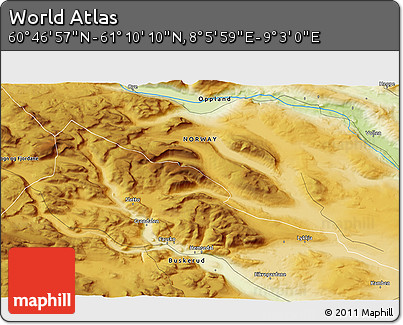 Physical 3D Map of the Area around 60° 58' 34" N, 8° 34' 29" E