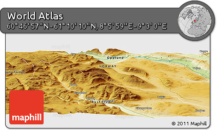 Physical Panoramic Map of the Area around 60° 58' 34" N, 8° 34' 29" E