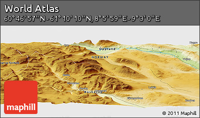 Physical Panoramic Map of the Area around 60° 58' 34" N, 8° 34' 29" E
