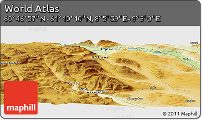 Physical Panoramic Map of the Area around 60° 58' 34" N, 8° 34' 29" E