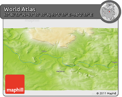 Physical 3D Map of the Area around 60° 58' 34" N, 93° 34' 29" E