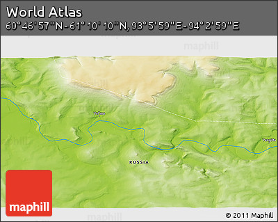 Physical 3D Map of the Area around 60° 58' 34" N, 93° 34' 29" E
