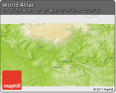 Physical 3D Map of the Area around 60° 58' 34" N, 93° 34' 29" E