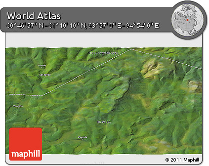 Satellite 3D Map of the Area around 60° 58' 34" N, 94° 25' 30" E