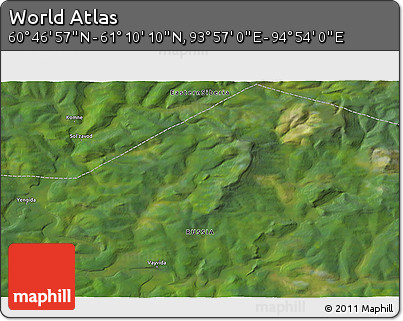 Satellite 3D Map of the Area around 60° 58' 34" N, 94° 25' 30" E