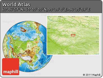 Physical Location Map of the Area around 60° 58' 34" N, 96° 7' 30" E