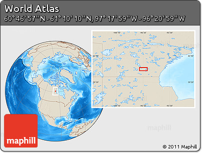 Shaded Relief Location Map of the Area around 60° 58' 34" N, 96° 49' 29" W
