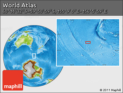 Physical Location Map of the Area around 60° 2' 45" S, 155° 37' 30" E
