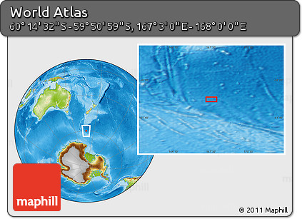 Physical Location Map of the Area around 60° 2' 45" S, 167° 31' 30" E