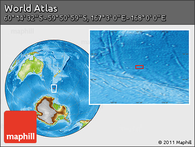 Physical Location Map of the Area around 60° 2' 45" S, 167° 31' 30" E