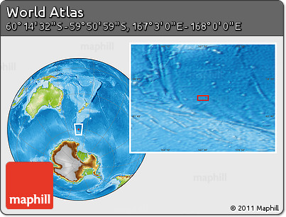 Physical Location Map of the Area around 60° 2' 45" S, 167° 31' 30" E