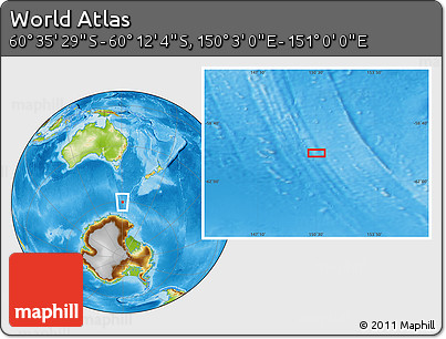 Physical Location Map of the Area around 60° 23' 46" S, 150° 31' 30" E