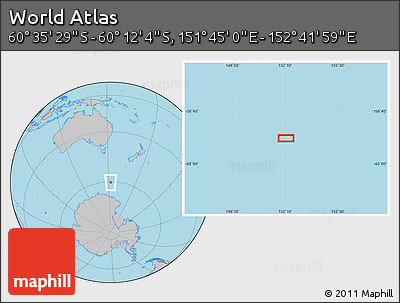 Gray Location Map of the Area around 60° 23' 46" S, 152° 13' 29" E