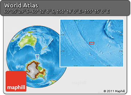 Physical Location Map of the Area around 60° 23' 46" S, 154° 46' 30" E