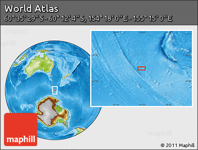 Physical Location Map of the Area around 60° 23' 46" S, 154° 46' 30" E