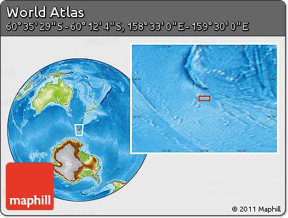Physical Location Map of the Area around 60° 23' 46" S, 159° 1' 30" E