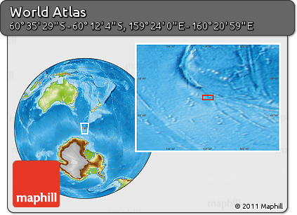 Physical Location Map of the Area around 60° 23' 46" S, 159° 52' 30" E