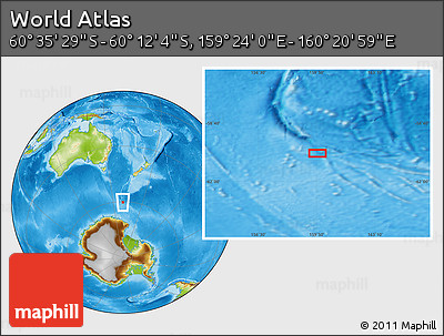 Physical Location Map of the Area around 60° 23' 46" S, 159° 52' 30" E