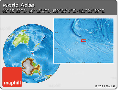 Physical Location Map of the Area around 60° 23' 46" S, 159° 52' 30" E