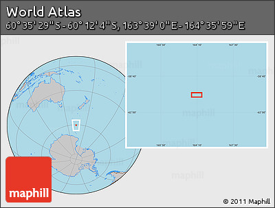 Gray Location Map of the Area around 60° 23' 46" S, 164° 7' 30" E