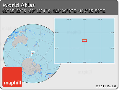 Gray Location Map of the Area around 60° 23' 46" S, 164° 7' 30" E