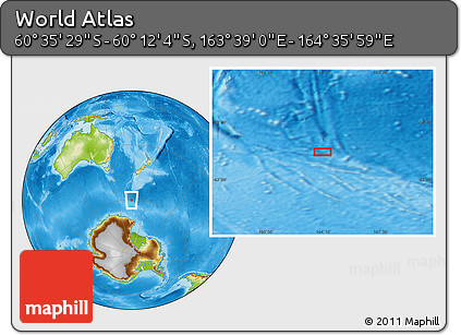 Physical Location Map of the Area around 60° 23' 46" S, 164° 7' 30" E