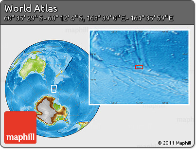 Physical Location Map of the Area around 60° 23' 46" S, 164° 7' 30" E